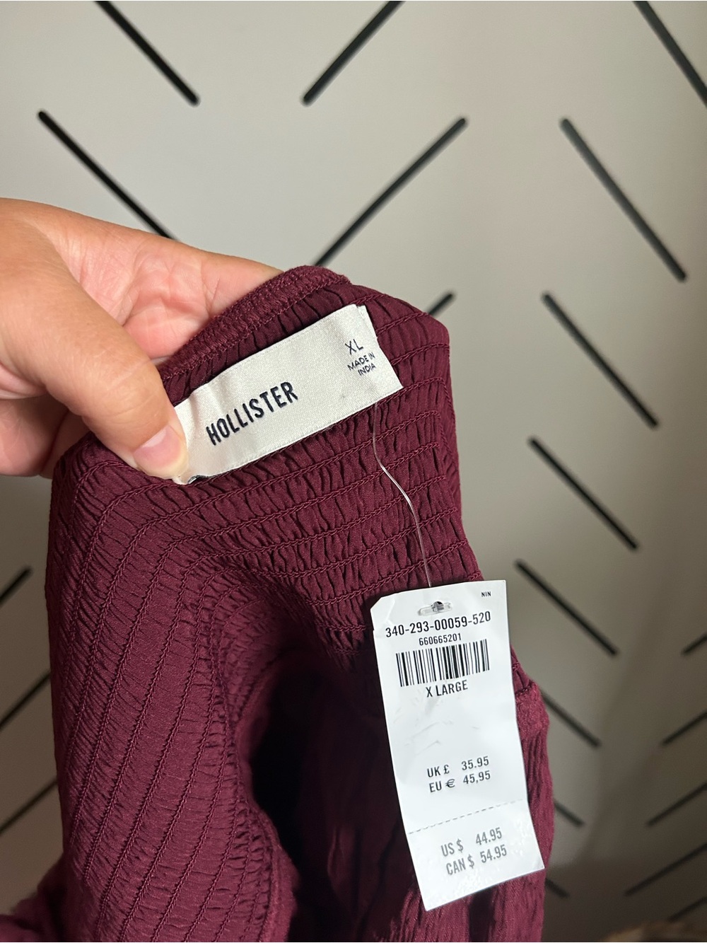 NWT burgundy Hollister Co. Easy Lace Bust Babydoll Top long sleeve - Picture 3 of 6